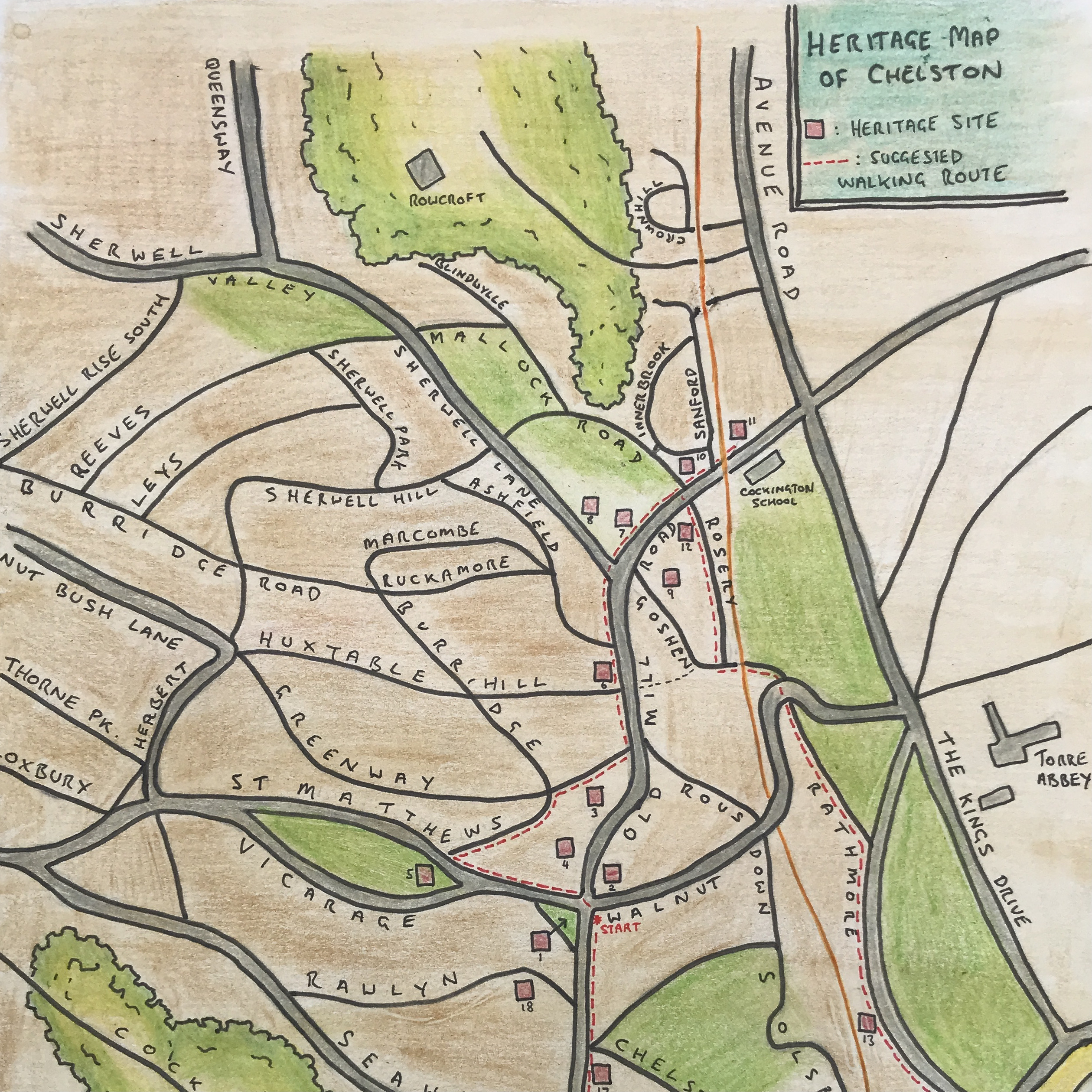 Image shows part of the Chelston Heritage Map